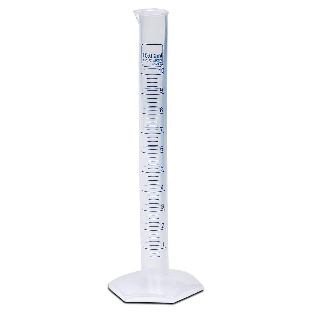 10ml Plastic Graduated Cylinder, Printed Graduations, Single Metric Scale, Polypropylene, Karter Scientific (Case of 6)