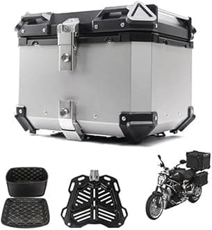Aluminum Motorbike Tail Box Trunk Waterproof Scooter Rear Top Box, Top Case for Store Helmet Large Luggage, 36L 45L 55L 65L with Security Lock(Silver,80L)