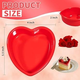 Mini Heart Cake Pan, 4 Inch Silicone Mold 2 Pack Nonstick Shaped for Valentine's Day Anniversary Birthday Cake Snack Tart Muffin Cupcake Cheesecake Baking - Red