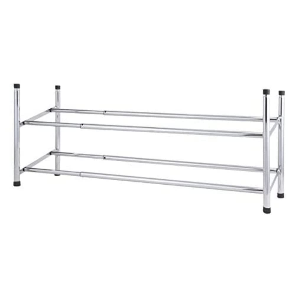 axentia Chromed Metal 2 Tier Shoe Rack - Stackable Telescopic Shoe Rack for Organising 6 to 12 Pairs, Extendable from 62-115 cm
