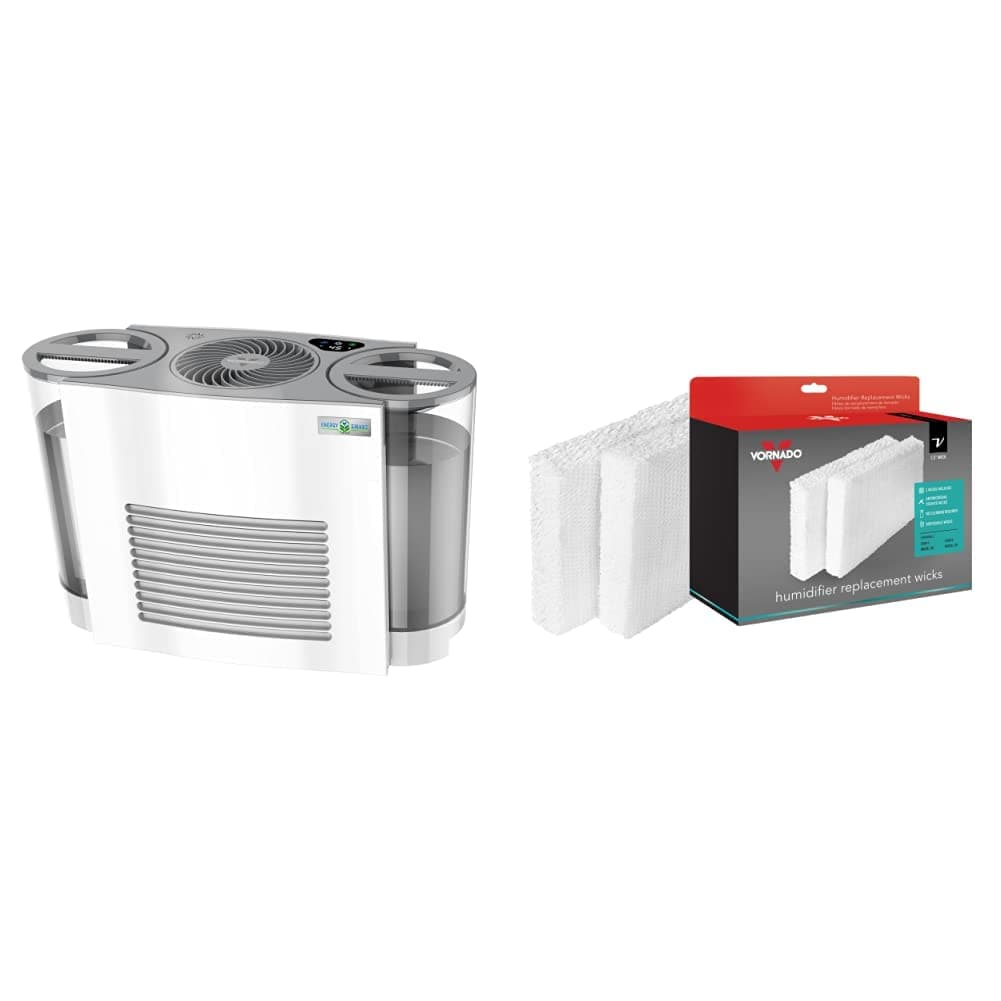 EVDC500 Energy Smart Evaporative Humidifier with Automatic Shut-off, 2 Gallon Capacity, LED Display & MD1-0002 Replacement Humidifier Wick (2-Pack),White