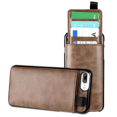 iPhone 8 Plus Wallet Case, iPhone 7 Plus Case, Slim PU Leather with Matching Detachable Slide Out Card Slot Organizer [Classic Pull Out - Brown]
