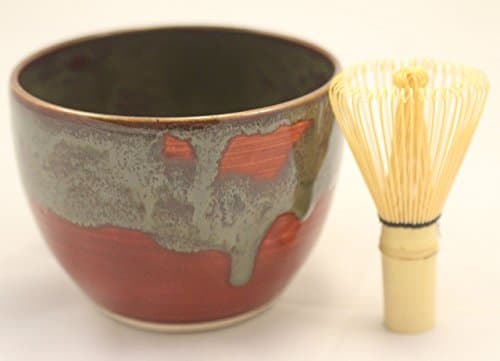 Chawan aka Matcha Tea Bowl Including Matcha Whisk (Mixed Red Swirl)