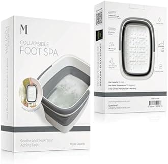 Mantello Collapsible Foot Bath Foot Soaking Tub | Portable Foot Spa Pedicure Bowl | Large Basin to Soak & Wash Feet | Folding Bucket with Carry Handle | White & Grey, Blue, Green [White & Grey]