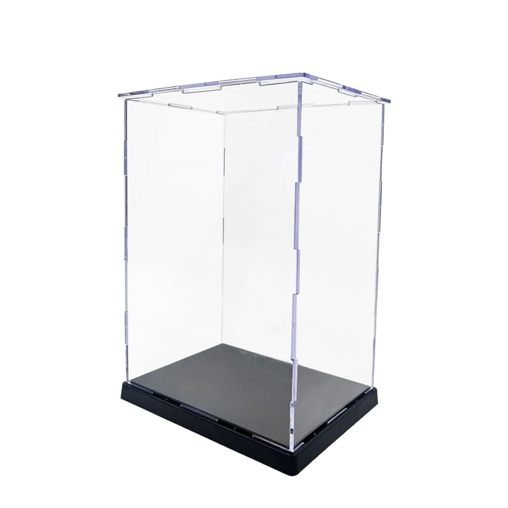 Owving Clear Acrylic Display Case with Black Base Simple Self-Assembly for Collectibles Assemble Lego Doll Toys Home Storage (10.6×5.5×7.4inch；27×14×19cm)