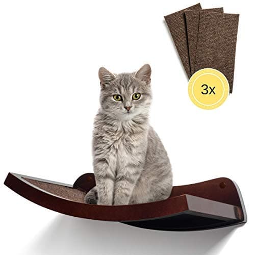 HumaneGoods 19” Deluxe Cat Wall Shelf - Wall-Mounted, Floating Perch with 3X Replaceable Scratch Pads for Adult Cats
