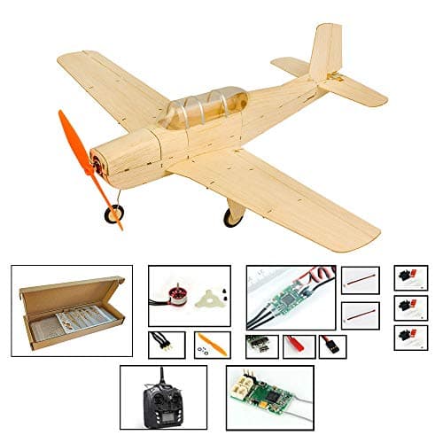 Mini Balsa Wood RC Airplane Kit Beechcraft T-34 Model Aircraft, 18.5'' Laser Cut RC Plane Kit to Build for Adults, Electric Hobby Airplane Unassembled Kits+Motor+ESC+Servos+TX/RX(Right Hand Throttle)