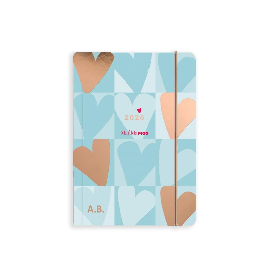 Matilda Moo 2026 Diary from A6 Size - Day a Page - One Page Each for All Seven Days - Rose Gold Foiling - Durable Card Covers - Personalised Version - Blue
