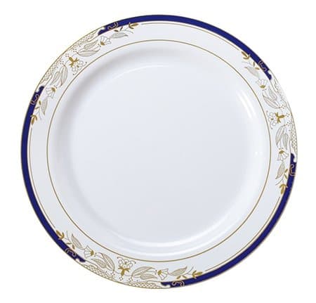 Elegant China-Look Hard Plastic Dinner Plates | Reusable Plastic Plates Ideal for Parties, Dinners, Weddings and Events - White, Gold, Cobalt Blue - 10.25" (26cm) - Pack of 10