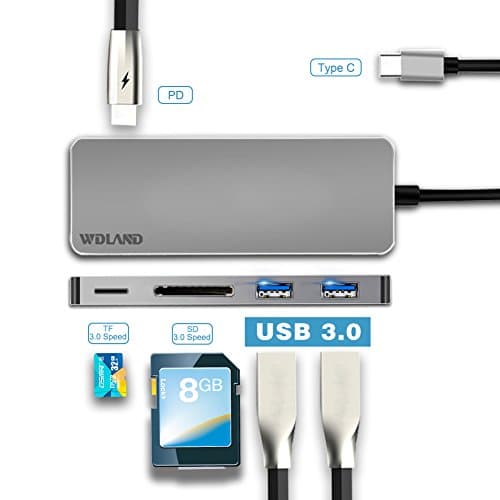 USB C Hub 5-in-1 Type C HUB USB C Adapter with PD Charger, 2×USB 3.0 Ports, SD/TF Card Reader for Mac-Book Pro 2016/2017/2018, Google Chrome-Book and More Type C Devices