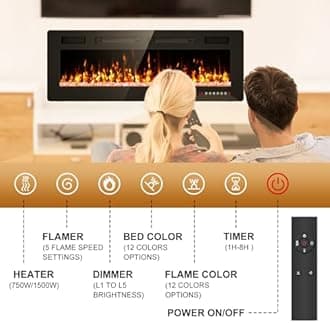 50” Electric Fireplace Recessed and Wall Mounted Fire Places with Remote Control, Touch Screen