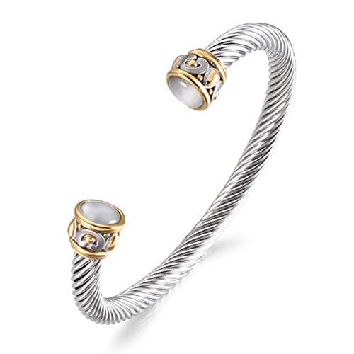 FEEL STYLE Twist Cable Bangle Wire Cuff Bracelet Designer Inspired Classic Women Silver Plated and 18k Gold Bangle Jewelry for Christmas Day Gifts