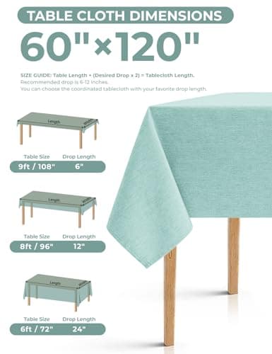 Decorelia Waterproof Faux Linen Rectangle Tablecloth, Spillproof Wrinkle Free Outdoor Reusable Table Cloth for Holiday, Banquet, Party, Buffet Dinner (Oblong,60 x 120 Inch (10-12 Seats), Aqua)