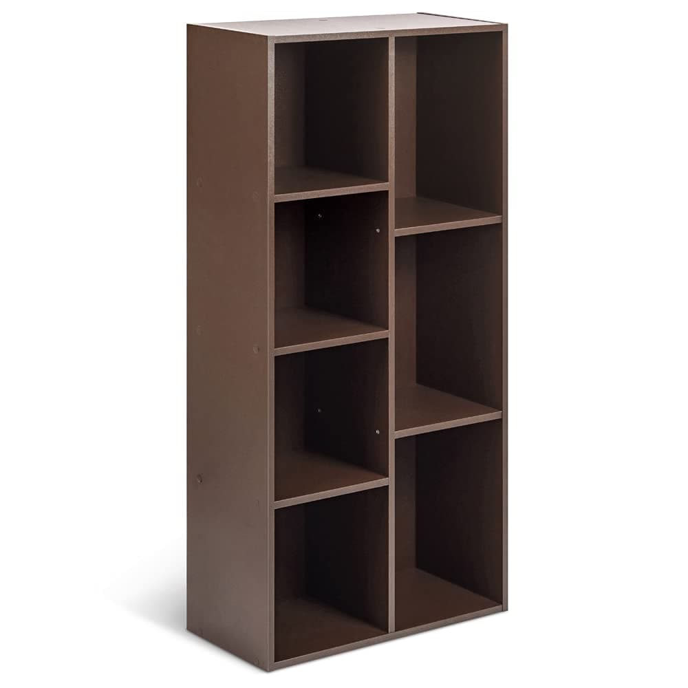 Amazon Basics Bookcase with 7 Compartments, Office Shelf, Bookshelf, Living Room, Bedroom, Cube, Brown 50 x 24 x 106 cm