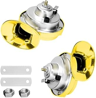 2PCS 300DB Super Loud Train Horns, 12V Waterproof Air Horns Replacement Kit, Car Air Electric Snail Double Horn, Automotive Accessories Universal for Motorcycle, Truck, Bike, Boat (Gold)