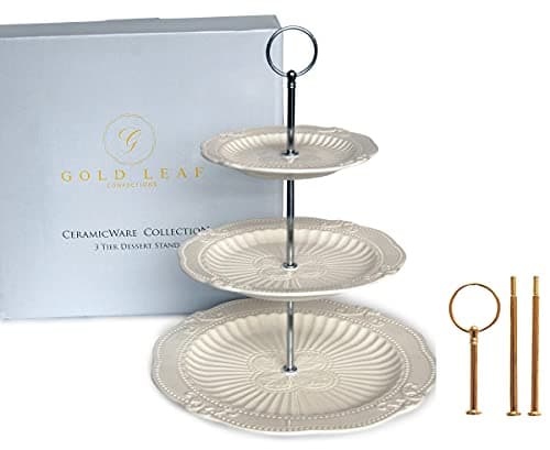 Victoria Interchangeable 2 or 3 Tier Cake Cupcake Dessert Display Stand - Perfect for Entertaining - Elegant Serving Plate/Platter Includes Silver and Gold Hardware