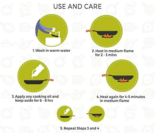 amicus Kitchen Iron Kadai for Cooking & Deep Frying, Pre-Seasoned Iron Kadhai Fry Pan, Gas & Induction Friendly, 25 cm, 2 L, 1.26 Kg, Black