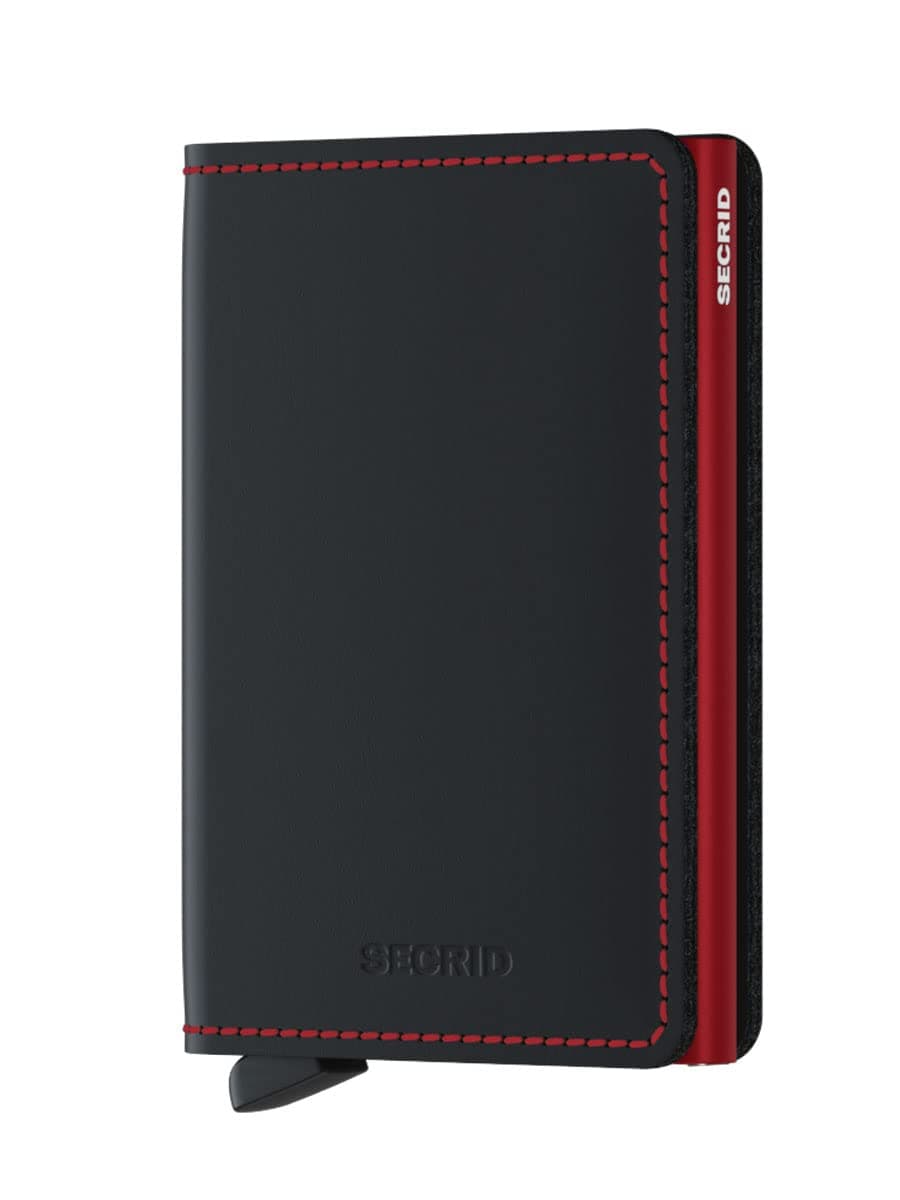 SECRID - Secrid Slim Wallet Genuine Matte Leather RFID Safe Card Case for max 12 Cards (Black Red)