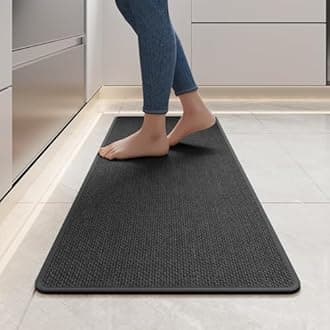 YDKGL Kitchen Mats for Floor, Super Absorbent Kitchen Rugs Non Slip Washable, Soft Imitation Linen Braided Kitchen Runner Rug, Standing Mat Sink Mat, Easy to Clean, Black 17x47