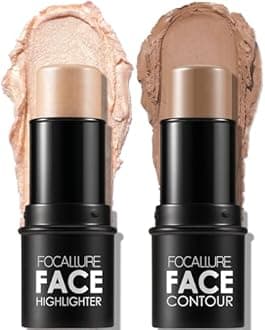 FOCALLURE 2 Pcs Mineral Cream Contour Stick,Moisturize Highlighter and Bronzer Pen,Non Stick Face Brightens & Shades Pencil,Long Lasting & Smooth Gliding Face Illuminator Makeup,23+10