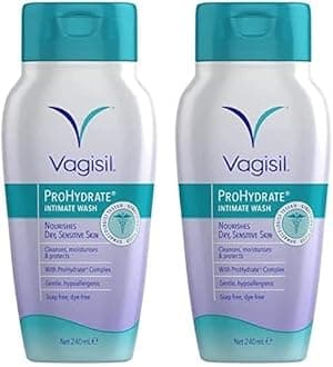 Vagisil ProHydrate Intimate Wash for Daily Feminine Hygiene for Dry & Sensitive Skin with Hyaluronic Acid, Cleanses, Moisturises & Protects, 240 ml (Pack of 2)