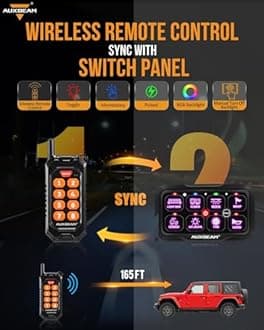Auxbeam 8 Gang Switch Panel RC-800 RGB Wireless Remote Control Switch Pod Toggle Momentary Pulsed Switch Box with Backlit off and Auto Dimmable for Camper Offroad Car Truck Waterproof 2 Years Warranty