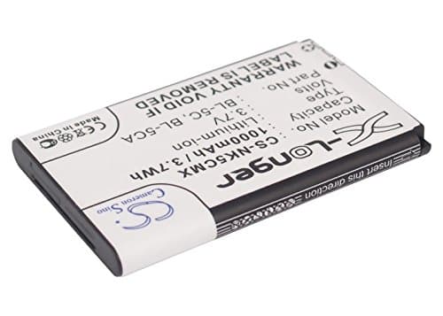 1000mAh/3.70Wh Replacement Battery for BL-5C, BL-5CA C1-00, C1-01, C1-02, C2, C2-01, C2-02, C2-03, C2-06, C2-07, E50, E60, LD-3W, N70, N71, N72, N91, N91 8GB