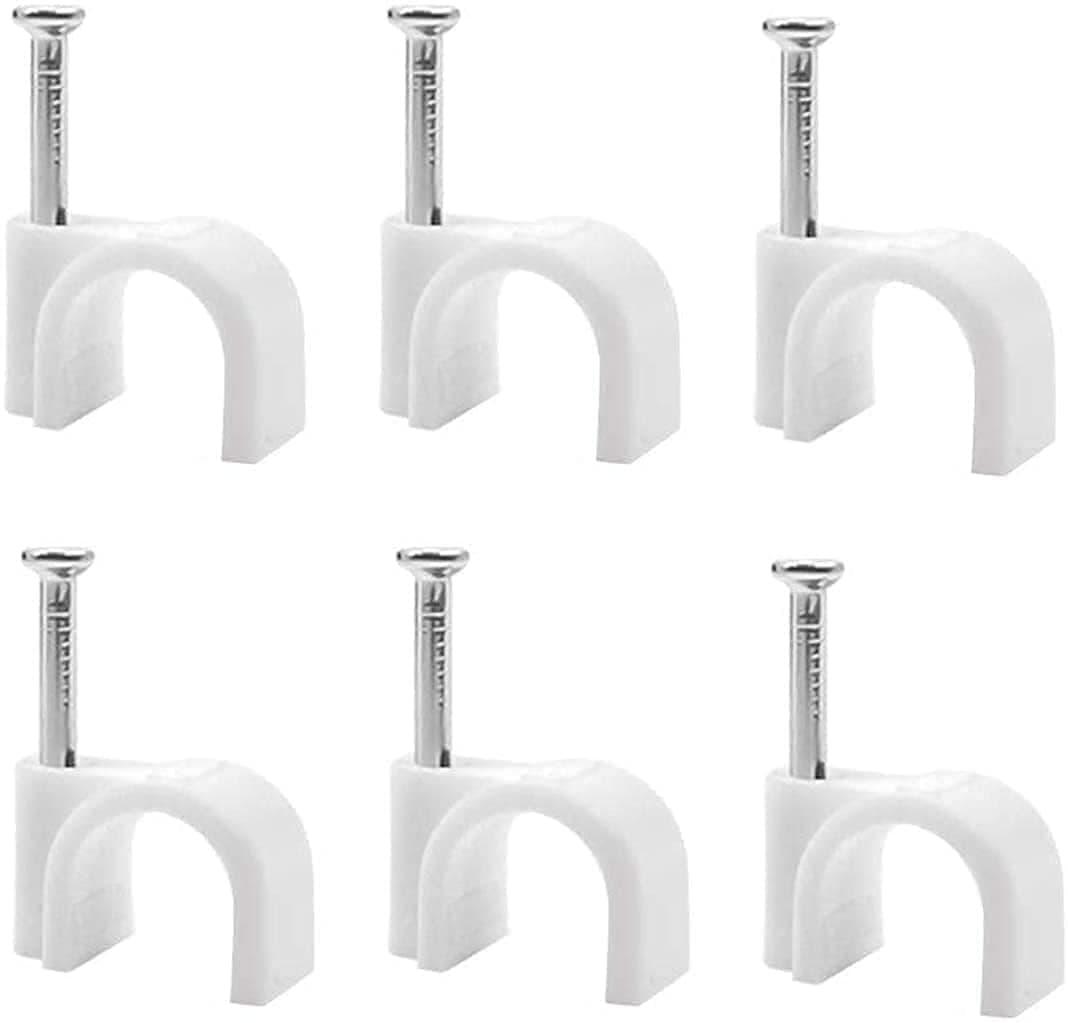 R.P.S Traders (4mm,100pcs) Wire Fastener Circle Cable Clips with Metal Nails for Cable Management, Cord Organizer, Round Wire Clamps for Hanging Cables Fitting on Wall (White, Pack of 100, 4 mm)
