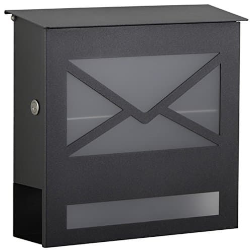 Heibi Letter Box with Newspaper Holder and Wall Glass Front Graphite Grey 10 l Lock Left, Mail Letter Post Box