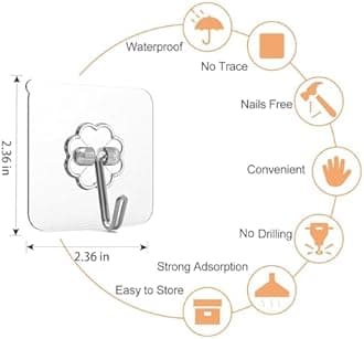 HASTHIP® 30 Pack Wall Hooks Strong Acrylic Backing Glue Wall Hooks Self-Adhesive Wall Hooks for Bathroom, Kitchen Waterproof Ultra Adhesive Wall Hooks (Clear)