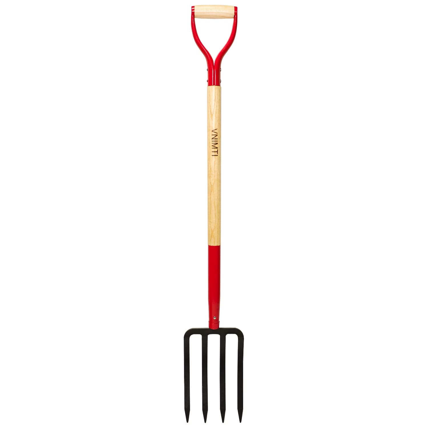 VNIMTI Garden Fork,4-Tine Spading Fork,Compost Fork,Steel Digging Fork,45Inch,Steel Y-Grip,Wooden Handle