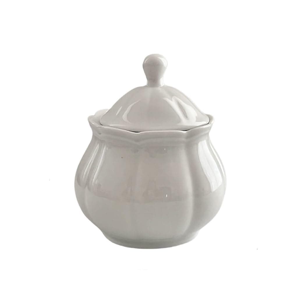 WAIT FLYVintage Embossed Ceramic Sugar Bowl with Lid, Sugar Container, Sugar Jar for Kitchen Countertop, Coffee Bar-White-Sugar Bowl