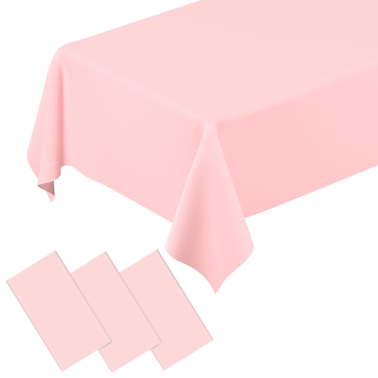 QISOLIY 3 Pcs Light Pink Tablecloth Plastic Table Cloth for Parties Disposable Rectangle Light Pink Table Cloths for Gender Reveal Baby Shower Wedding Birthday Holiday Party Decorations 54 ×108 Inch