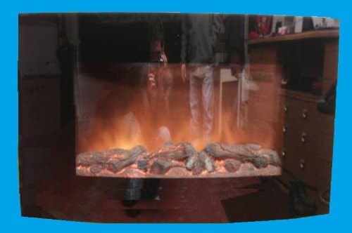 2012 KMS New Medium Wall Mounted Electric Fire Place Fireplace Heater with Black Curved Glass Screen Plasma Style 1800W MAX