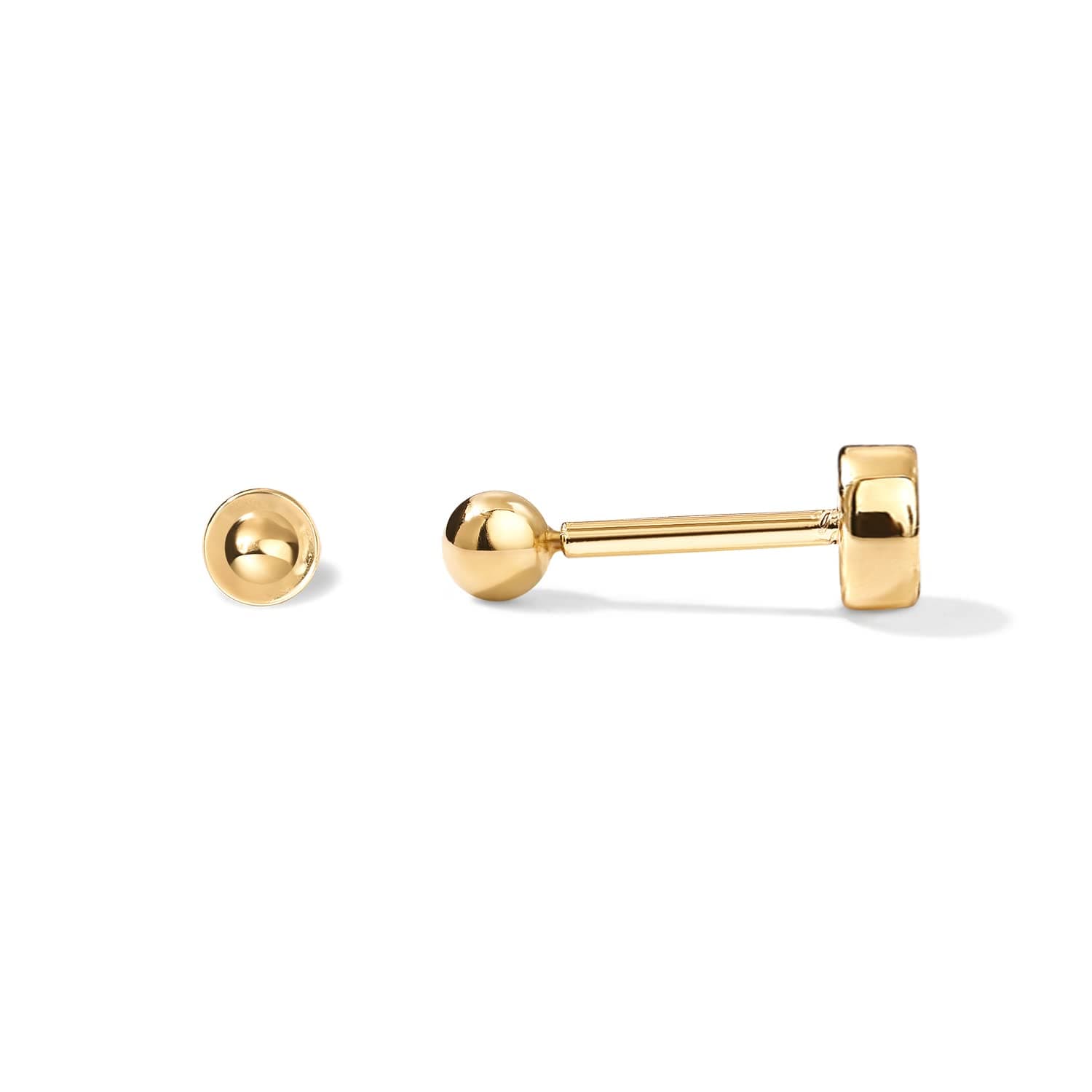 14K Gold Plated Solid 925 Sterling Silver Post Ball Stud Flat Back Earrings for Women | Cartilage Earring | Helix Piercing Jewelry | Small Stud Earrings for Women | Gold Ball Stud Earrings