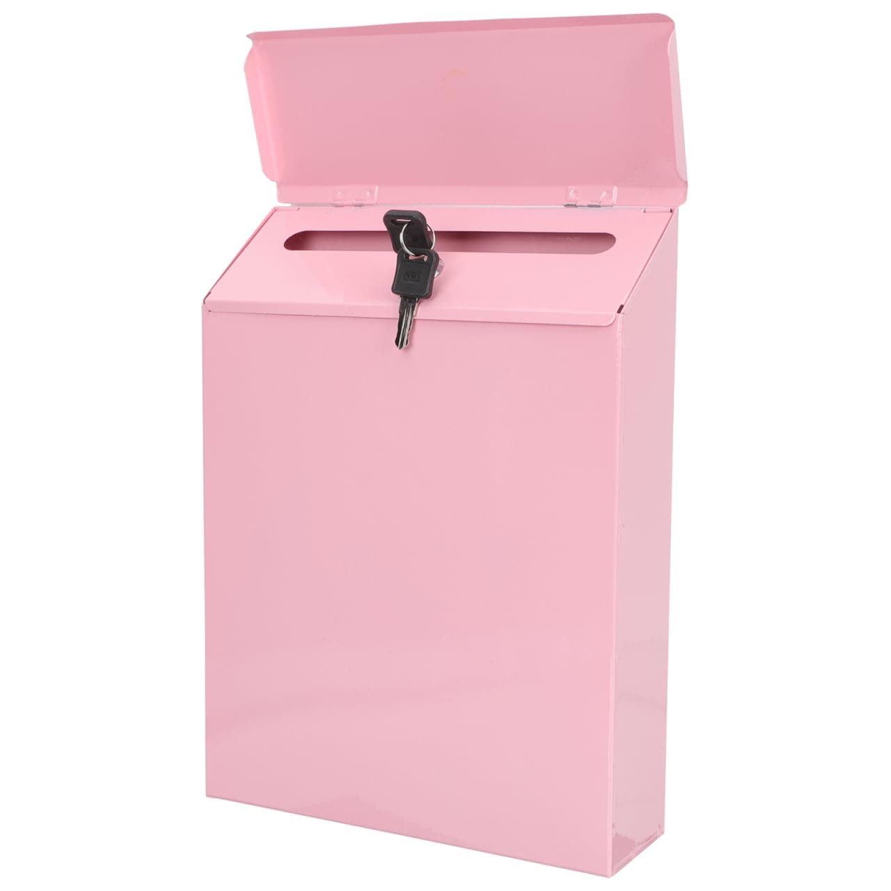 Baluue Wall-Mounted Mailbox with Lock, Anti-Theft Drop Box for Outdoor Use, Large Capacity Plastic Mail Box in Pink for Home & Office, 9.1” x 2.4” x 11.8”