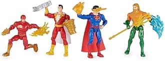 DC Comics, Action Figures 4-Pack, Superman, The Flash, Shazam!, Aquaman 4-inch Figures, Accessories, Superhero Kids Toys for Boys and Girls, Ages 3+