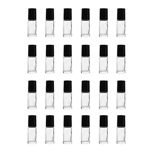Dimes 5 ML Clear Glass Roller Bottles with Glass Roller Balls and Black Caps for Essential Oils, Perfumes (24 Pack)