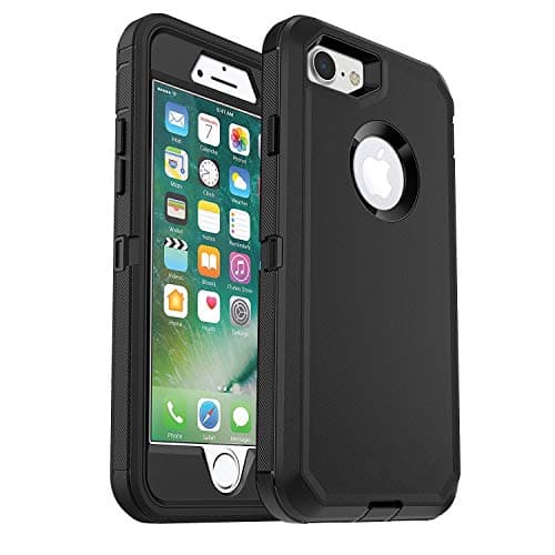 iPhone 7 Defender Case (Case Only) MAET Heavy Duty Case Built-in Screen Protector Rugged Rubber Case Compatible iPhone 7&iPhone 8 - Black - Bulk Packaging