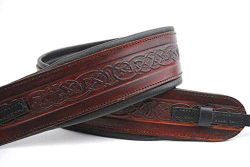 LeatherGraft Walnut Brown Genuine Leather Celtic Knot Pattern Design 3” Wide CLIP ON Banjo Strap