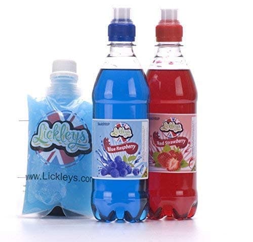 Twin Pack Blue Raspberry & Strawberry (2 x 500ml Bottles) Concentrated Slush Puppy Syrup with 5 x Slush Maker Pouches Slush Puppy/Puppie Style iced Drinks
