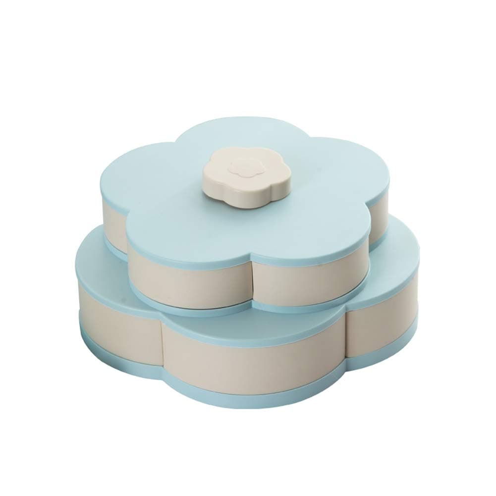 TOPofly Flower Rotating Candy Box Light Blue 2 Layer Dried Fruit Plate Snack Serving Tray