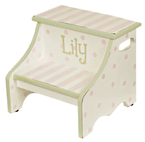 2-Step Manufactured Wood Personalized Stripe Step Stool with 200 lb. Load Capacity