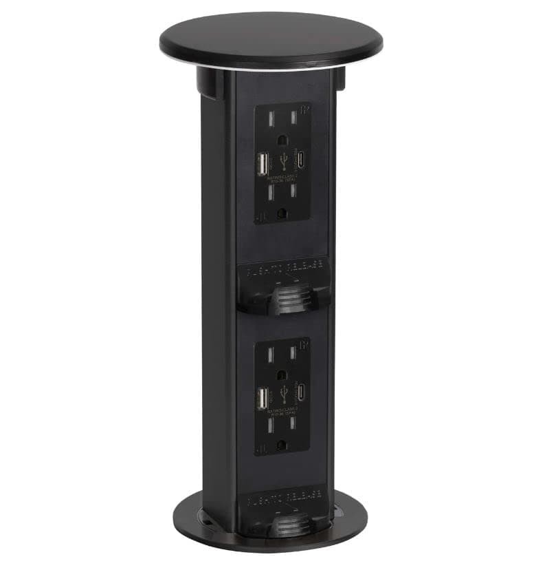 Kitchen Counter Spill Proof Pop Up Quad 15A Charging USB Outlet, Black