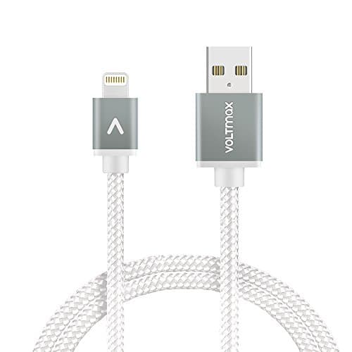 Apple MFi certified Lightning Cable, Voltmax Nylon-braided iPhone charger with reinforced aramid fiber for iPhone X, iPhone 8/8Plus, iPad, Air pods&more(White-3ft)