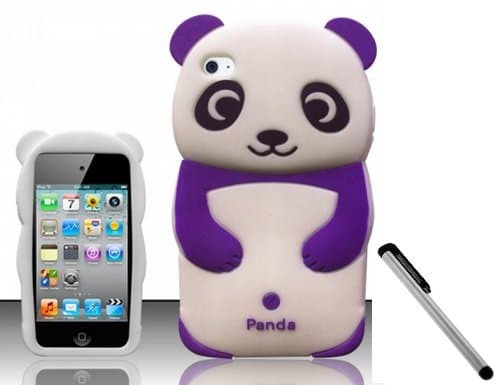 Nanocell4all Ipod Touch 4 4th Generation Panda Bear 3D Cartoon Soft Silicone Skin Case Cover (White / Purple) with Nanocell4all Premium Capacitive Stylus Pen