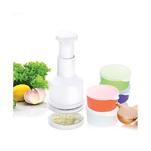 Vegetable Chopper Manual with 4 Plastic Containers with lid | Onion Chopper | Garlic Chopper | Salsa Chopper