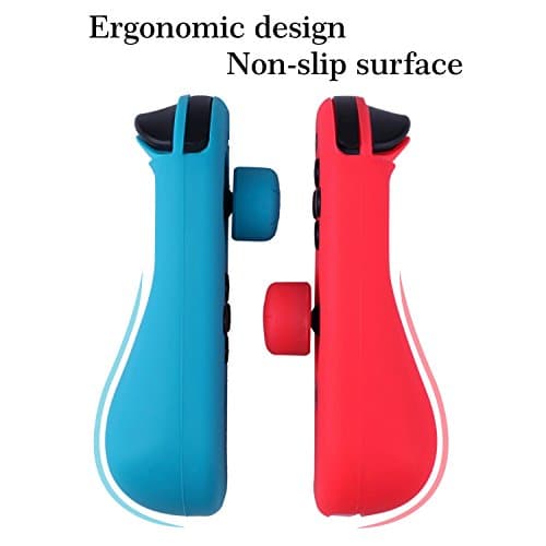 ANGPO for Nintendo Switch Joy Con Silicone Protector Case Cover Skin,Gel Guards Ultra-Thin Human Engineering Design and 4 Thumb Grips Caps (Red +Blue+2 Black)