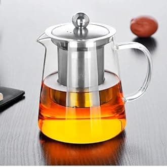 HEJISUN Glass Kettle/Teapot with Stainless Steel Infuser & Lid 750ml, Borosilicate Glass Tea Kettle Stove top Safe, Blooming & Loose Leaf Teapot (Transparent)(Pack of 1)
