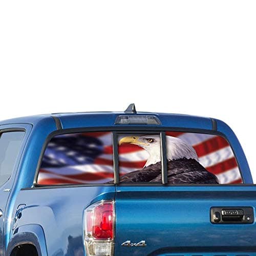 Gold Fish Decals Rear Window Perforated See Thru Graphic Eagle Flag Decal Sticker Compatible with Toyota Tacoma